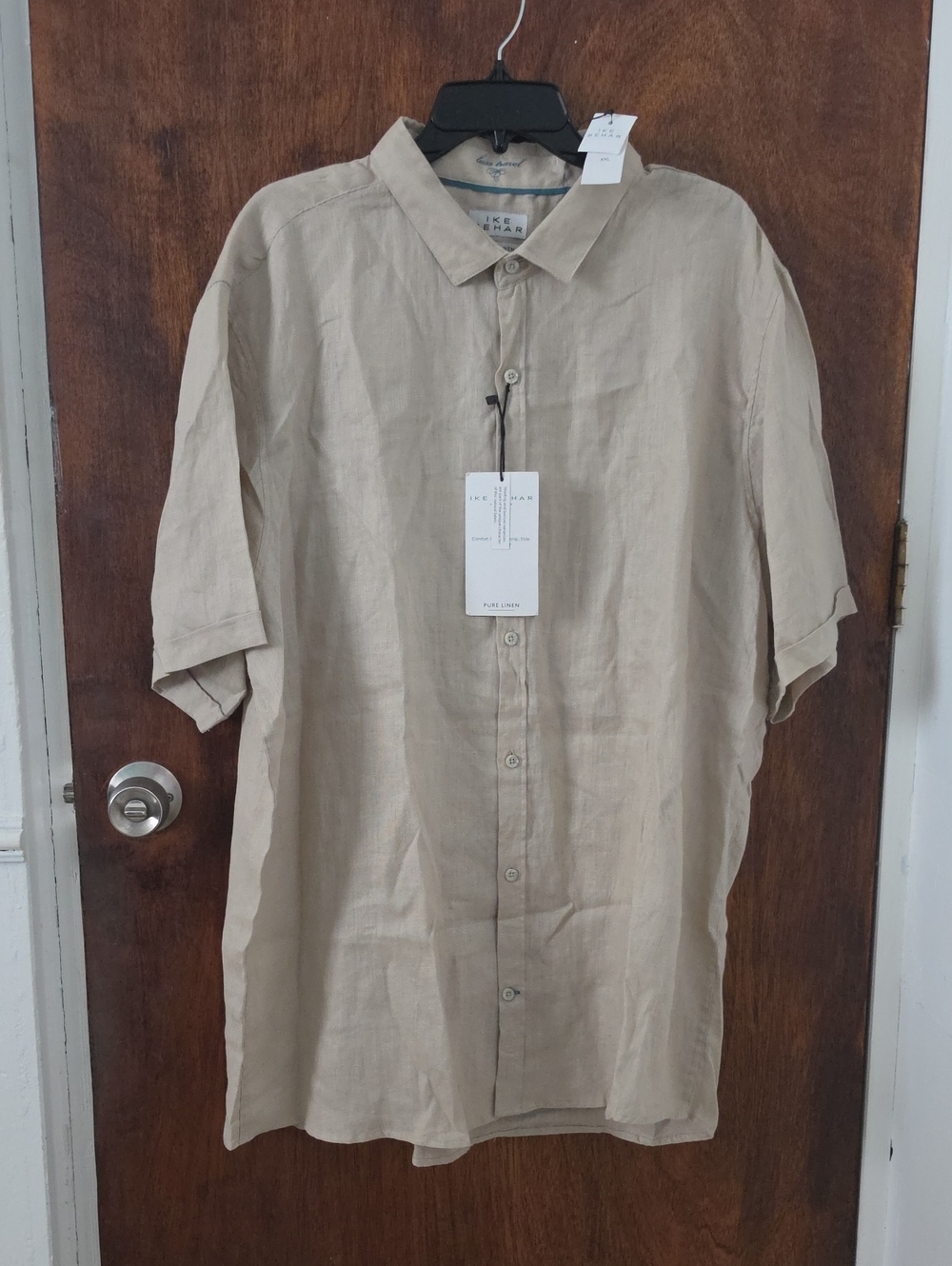 Ike Behar Beige Short-Sleeve Linen Button-Down Shirt